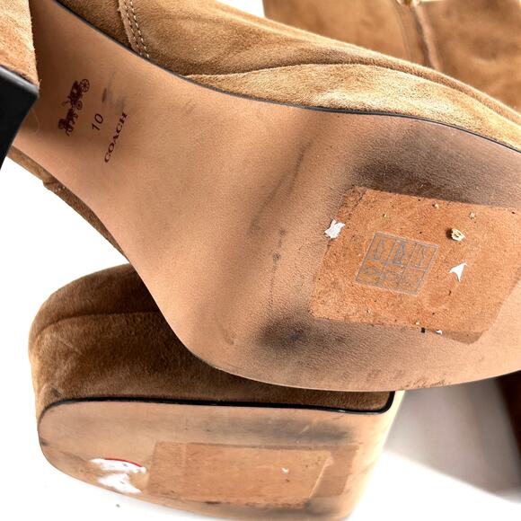 Coach Iona Platform Boots 10 Tan NWOT Suede Ankle Booties Heel Zip Glam Capsule - Picture 13 of 13